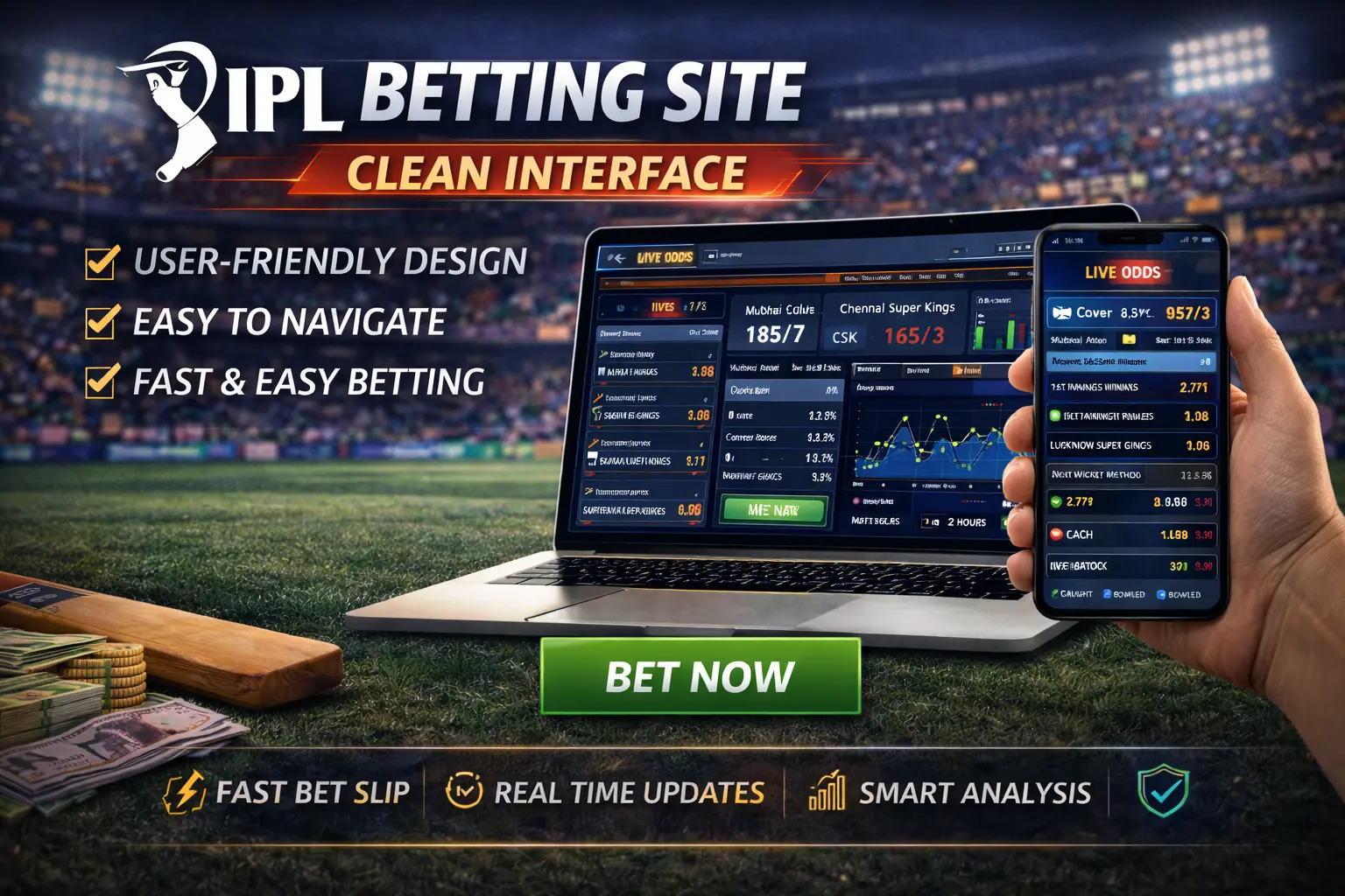 Clean IPL betting site interface showing cricket odds — fast navigation, readable prices, smooth user experience