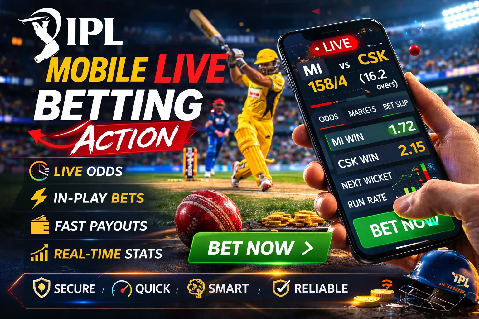 IPL live betting on mobile phone during match — real-time odds updates, quick market switching and cricket navigation