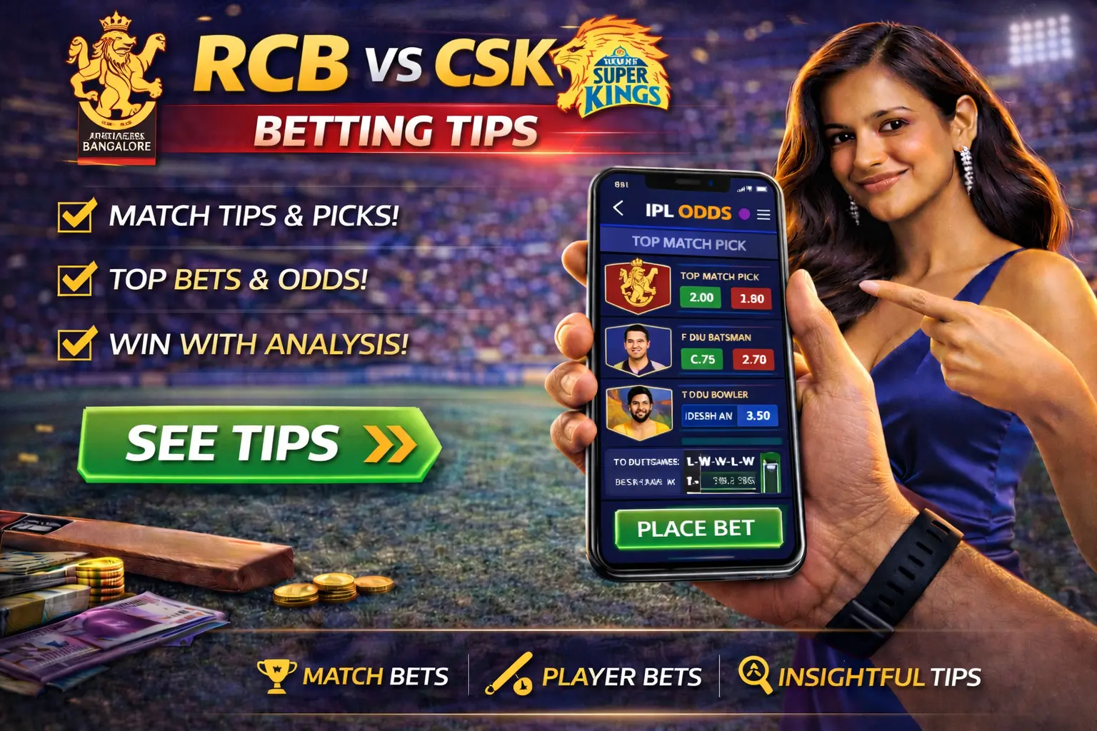 RCB vs CSK betting tips — odds, team form, venue impact, key player angles and IPL match prediction