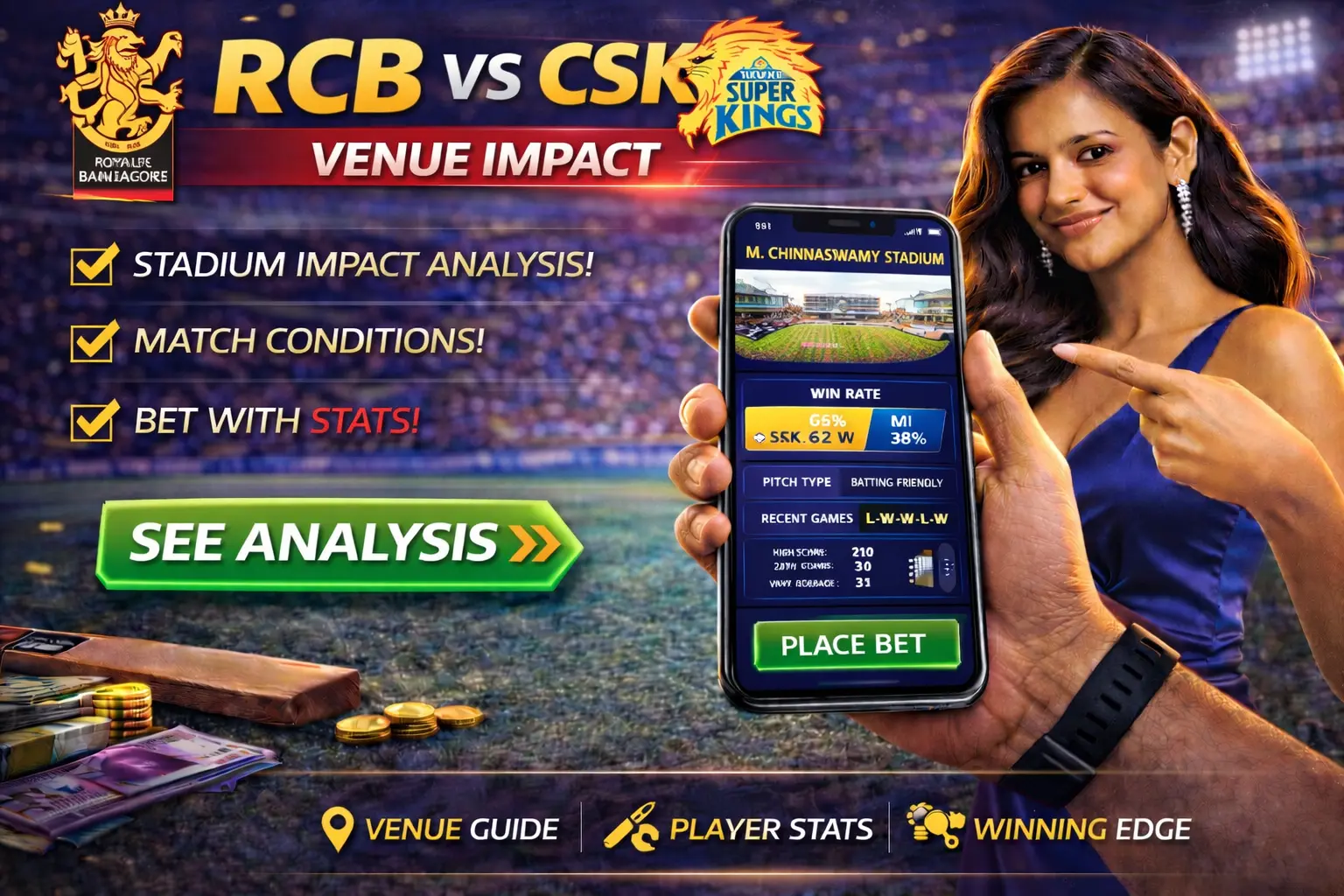 RCB vs CSK venue impact — how pitch and ground conditions tilt the matchup between batting power and match control