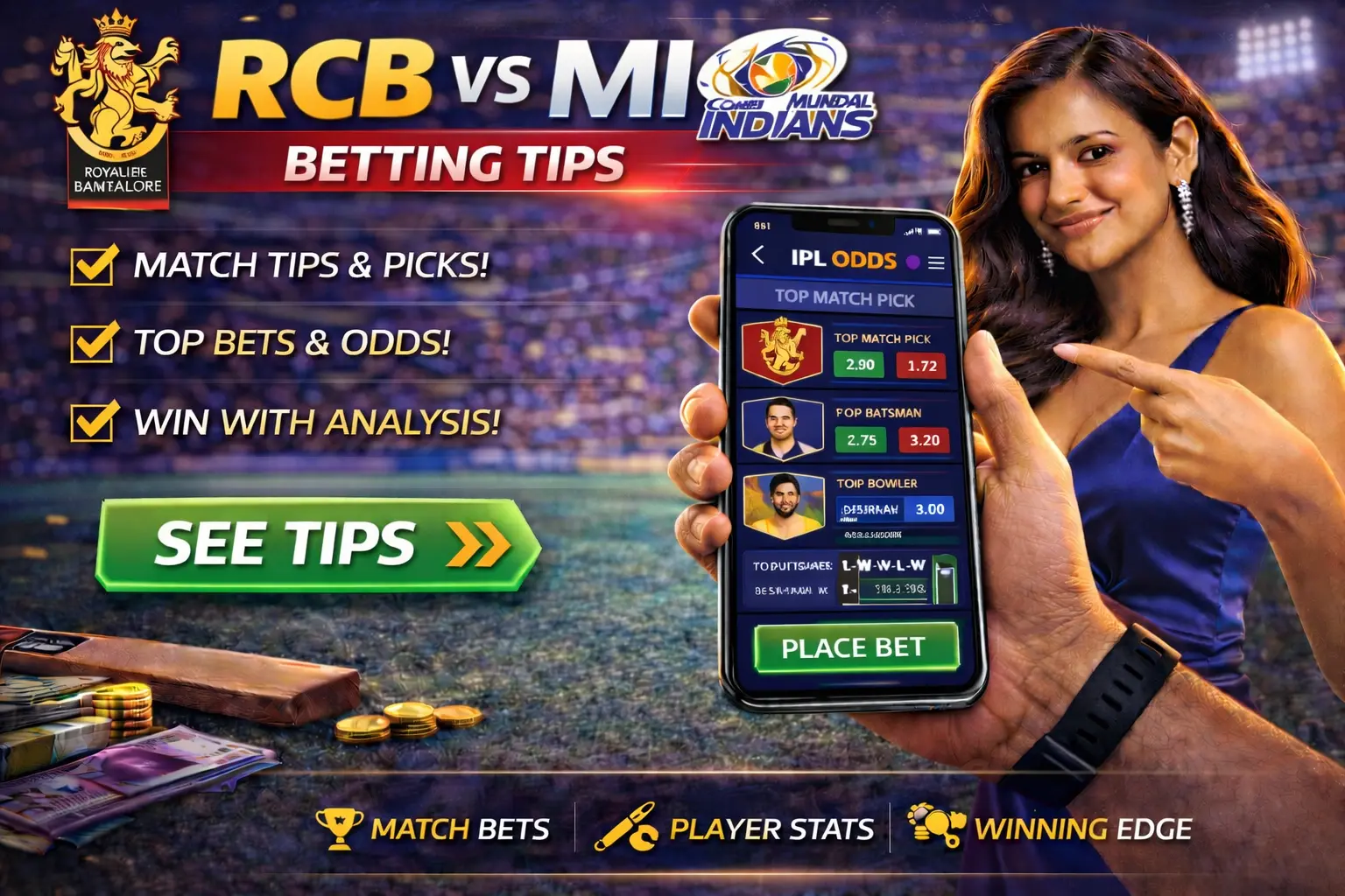 RCB vs MI betting tips — odds, team form, venue impact, key player matchups and IPL match prediction